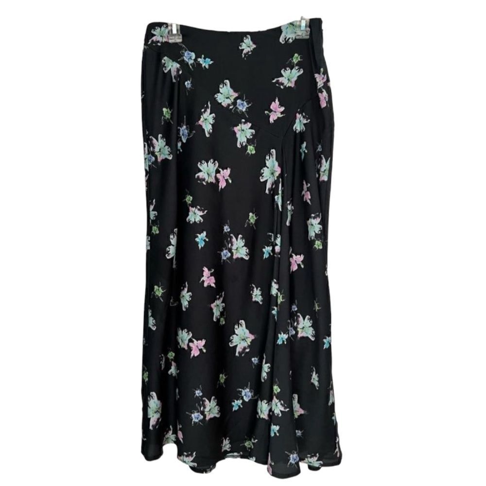 Banana Republic Black Floral Satin Midi Y2K Coquette Cottagecore Slip Skirt sz 4